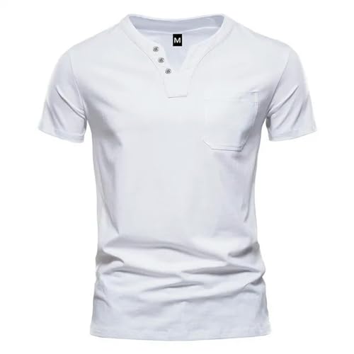 CHQS T Shirt Herren Männer T-Shirt-Taschen-Design V-Neck-Tops Man Casual Short Sleeve T-Shirt Mann Männlich-Weiss-l von CHQS