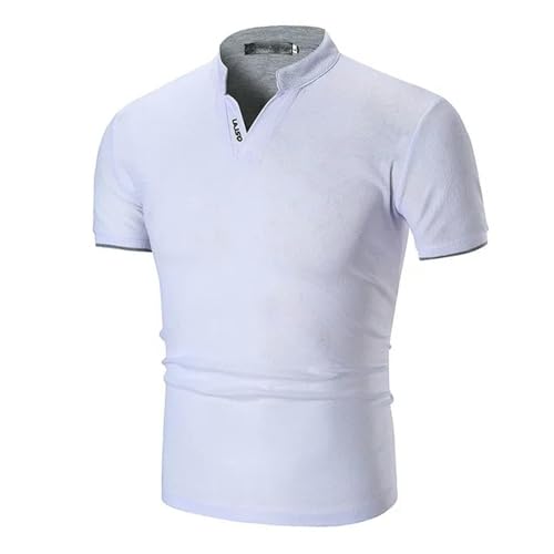 CHQS T Shirt Herren Sommer T-Shirt Top Männer Casual V Hals Stand Collar Kurzarm Business T-Shirts Männer Slim T Shirt-weiß-XXXL von CHQS