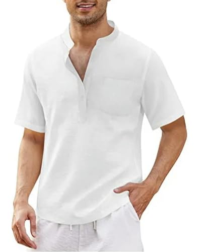 CHQS T Shirt Herren Summer Herren-kurzärmeligte T-Shirt-Baumwolle Und Leinen-Freizeit-männer-t-Shirt-Shirt-Weiss-us M 60-70 Kg von CHQS