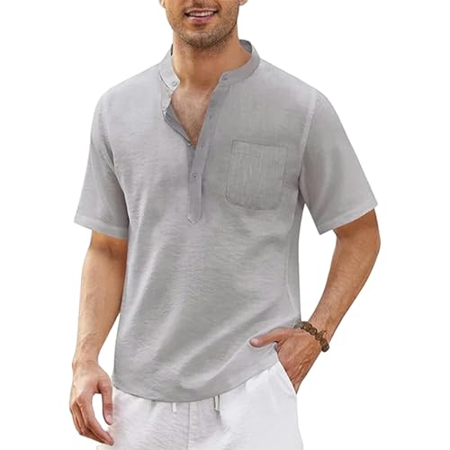 CHQS T Shirt Herren Summer Herren-kurzärmeligte T-Shirt-Baumwolle Und Leinen-Freizeit-männer-t-Shirt-Shirt-grau-us 3XL 100-110 Kg von CHQS