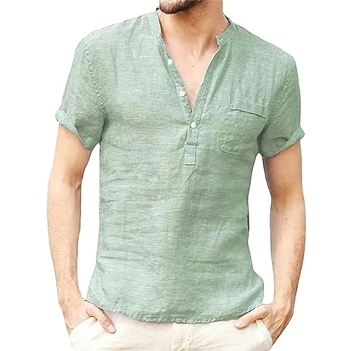 CHQS T Shirt Herren Summer Herren-kurzärmeligte T-Shirt-Baumwolle Und Leinen-Freizeit-männer-t-Shirt-Shirt-grün-us M 60-70 Kg von CHQS