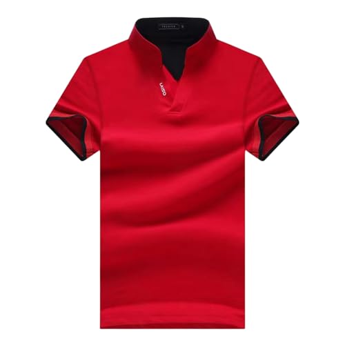 CHQS T Shirt Herren V Hals T -Shirt Sommer Mode Kurzarm T -Shirt Männer Drucken Kragen Slim Fit Mens Tees Shirt-rot-Asian 4XL von CHQS
