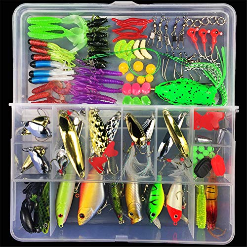 CHSEEO 106 Stück Wobbler Kunstköder Set Angel-Köder Forellenköder Angelhaken Perfekt zum Hecht Zander Angeln Barsch Forelle Dorsch Swimbait Jerkbait Angelzubehör Angelset #5 von CHSEEO