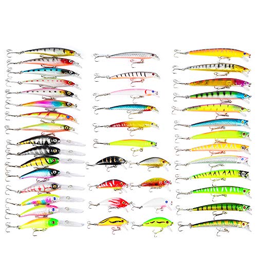 CHSEEO 43 Stück Wobbler Kunstköder Set Angel-Köder Forellenköder Angelhaken Perfekt zum Hecht Zander Angeln Barsch Forelle Dorsch Swimbait Jerkbait Angelzubehör Angelset #3 von CHSEEO