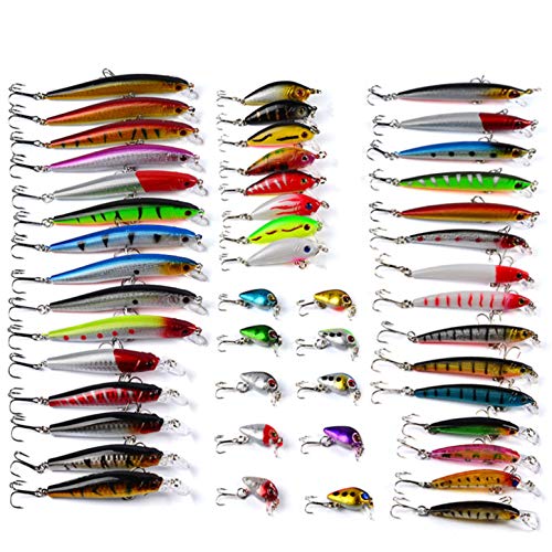 CHSEEO 48 Stück Wobbler Kunstköder Set Angel-Köder Forellenköder Angelhaken Perfekt zum Hecht Zander Angeln Barsch Forelle Dorsch Swimbait Jerkbait Angelzubehör Angelset #2 von CHSEEO