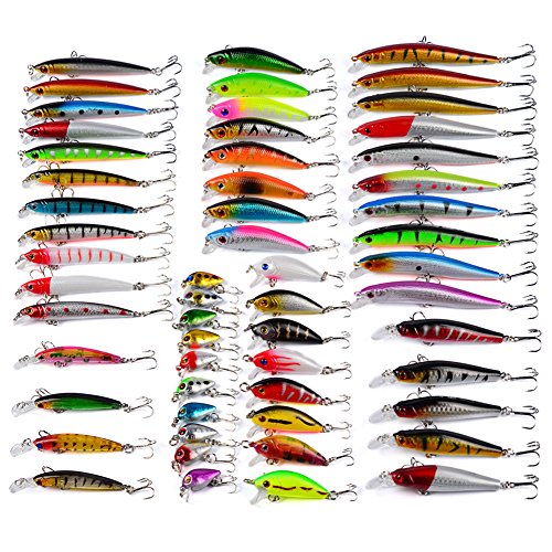 CHSEEO 56 Stück Wobbler Kunstköder Set Angel-Köder Forellenköder Angelhaken Perfekt zum Hecht Zander Angeln Barsch Forelle Dorsch Swimbait Jerkbait Angelzubehör Angelset #6 von CHSEEO