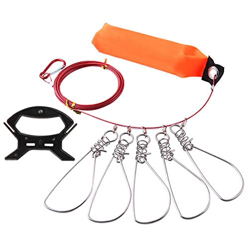 CHSEEO Fisch Stringer Kit, 11 Fuß Edelstahl Angeln Stringer Halter mit 5 Druckknöpfen, Metall Fädelnadel Schwimmer Tragbare Aufbewahrungstasche Angelausrüstung Zubehör Geschenk für Männer Rot von CHSEEO