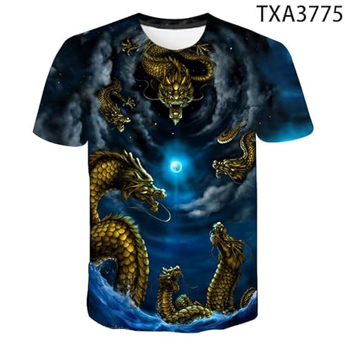 CHSLO Herren 3D Druck T-Shirt Sommer Drachen Unisex 3D-Gedrucktes T-Shirt Rundhals Herren Kurzarm Fun Fitness Lose Elastisch Atmungsaktiv Halbarm Sport Top Übergröße von CHSLO