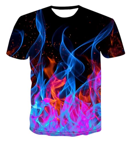 CHSLO Herren 3D Druck T-Shirt Sommer Feuer Flamme Verbrennung Unisex-T-Shirt Mit 3D-Digitaldruck, Fünf Aufeinanderfolgende Farben, Rundhalsausschnitt, Kurzärmeliges, Lockeres, Atmungsaktives, Elasti von CHSLO