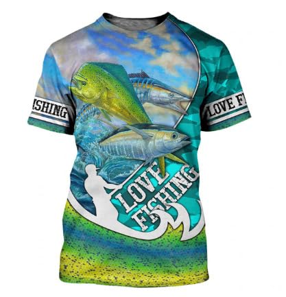 CHSLO Herren 3D Druck T-Shirt Sommer Fisch Angeln Unisex 3D Bedrucktes T-Shirt Rundhals Herren Kurzarm Fun Fitness Lose Elastisch Atmungsaktiv Halbarm Sport Top Übergröße von CHSLO