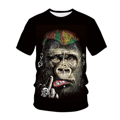 CHSLO Herren 3D Druck T-Shirt Sommer Gorilla Lustiger AFFE Tier Unisex 3D Bedrucktes T-Shirt Rundhals Herren Kurzarm Fitness Lose Stretch Atmungsaktiv Halbarm Sport Top Übergröße von CHSLO