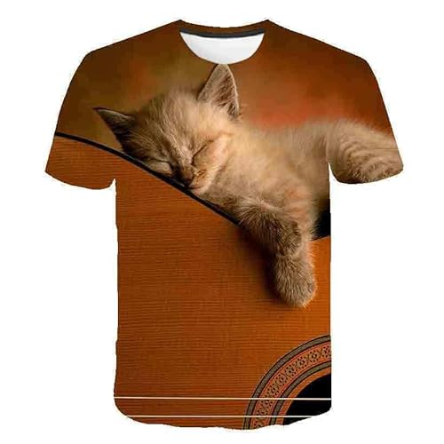 CHSLO Herren 3D Druck T-Shirt Sommer Katze Lustiges Tier Unisex 3D Bedrucktes T-Shirt Lockerer Frühling Rundhals Herren Kurzarm Stretch Halbarm Sport Top Übergröße von CHSLO