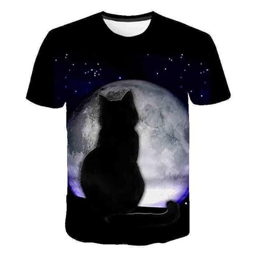 CHSLO Herren 3D Druck T-Shirt Sommer Katze Lustiges Tier Unisex 3D Bedrucktes T-Shirt Lockerer Frühling Rundhals Herren Kurzarm Stretch Halbarm Sport Top Übergröße von CHSLO