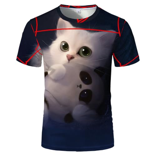 CHSLO Herren 3D Druck T-Shirt Sommer Katze Tier Unisex 3D-Gedrucktes T-Shirt Loses Lässiges Rundhals-Herren-T-Shirt Stretch Atmungsaktives Kurzarm-Fitness-Sport-Oberteil von CHSLO