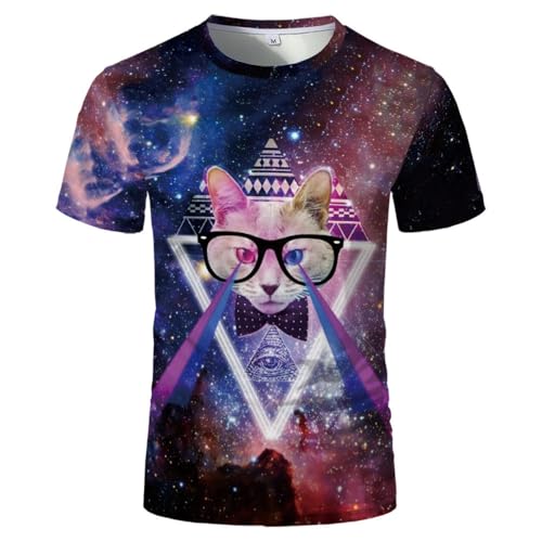 CHSLO Herren 3D Druck T-Shirt Sommer Katze Tier Unisex 3D-Gedrucktes T-Shirt Loses Lässiges Rundhals-Herren-T-Shirt Stretch Atmungsaktives Kurzarm-Fitness-Sport-Oberteil von CHSLO