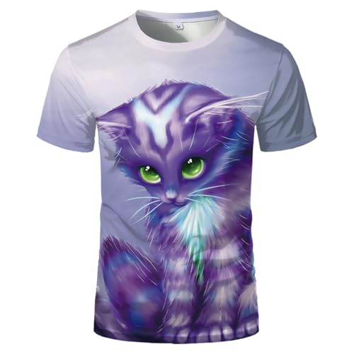 CHSLO Herren 3D Druck T-Shirt Sommer Katze Tier Unisex 3D-Gedrucktes T-Shirt Loses Lässiges Rundhals-Herren-T-Shirt Stretch Atmungsaktives Kurzarm-Fitness-Sport-Oberteil von CHSLO