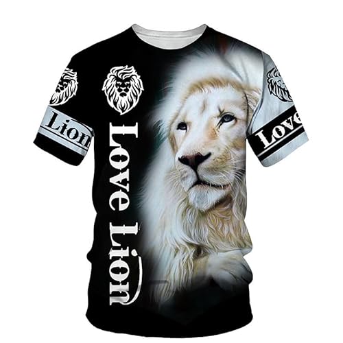 CHSLO Herren 3D Druck T-Shirt Sommer Löwe Tier Unisex 3D Bedrucktes T-Shirt Rundhals Herren Kurzarm Fun Fitness Lose Elastisch Atmungsaktiv Halbarm Sport Top Übergröße von CHSLO