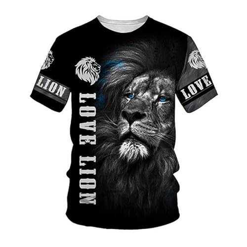 CHSLO Herren 3D Druck T-Shirt Sommer Löwe Tiger Tier Unisex 3D Bedrucktes T-Shirt Rundhals Herren Kurzarm Fun Fitness Lose Elastisch Atmungsaktiv Halbarm Sport Top Übergröße von CHSLO