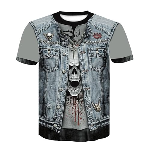 CHSLO Herren 3D Druck T-Shirt Sommer Lustiger Totenkopf Unisex 3D Bedrucktes T-Shirt Lockerer Frühling Rundhals Herren Kurzarm Stretch Halbarm Sport Top Übergröße von CHSLO