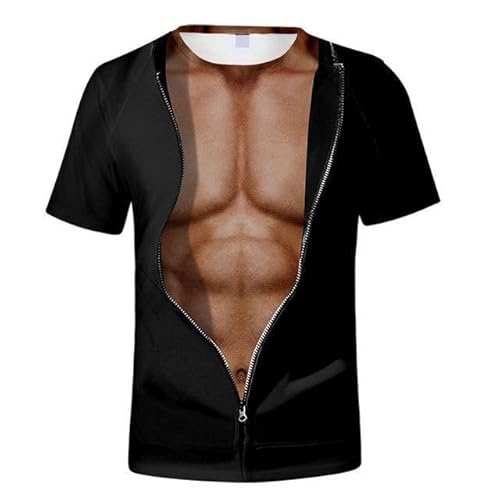 CHSLO Herren 3D Druck T-Shirt Sommer Muskel Brust Unisex 3D-Digitaldruck-T-Shirt Rundhals-Herren-Kurzarm-Loses, Elastisches, Halbärmeliges, Atmungsaktives Top-Pullover-Sweatshirt In Übergröße von CHSLO