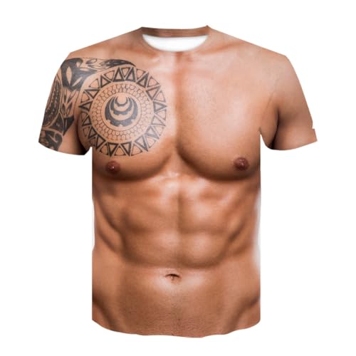 CHSLO Herren 3D Druck T-Shirt Sommer Parodie Muskel Brust Unisex 3D-Gedrucktes T-Shirt Rundhals Herren Kurzarm Fitness Lose Elastisch Atmungsaktiv Halbarm Sport Top Übergröße von CHSLO