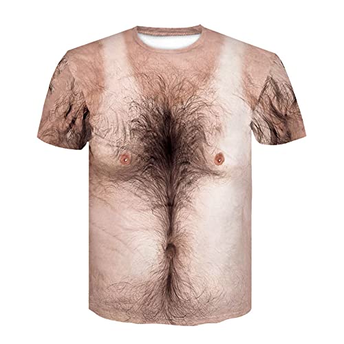 CHSLO Herren 3D Druck T-Shirt Sommer Parodie Muskel Brust Unisex 3D-Gedrucktes T-Shirt Rundhals Herren Kurzarm Fitness Lose Elastisch Atmungsaktiv Halbarm Sport Top Übergröße von CHSLO