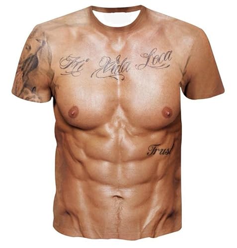 CHSLO Herren 3D Druck T-Shirt Sommer Parodie Muskel Brust Unisex 3D-Gedrucktes T-Shirt Rundhals Herren Kurzarm Fitness Lose Elastisch Atmungsaktiv Halbarm Sport Top Übergröße von CHSLO