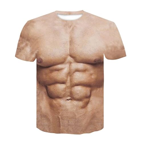 CHSLO Herren 3D Druck T-Shirt Sommer Parodie Muskel Brust Unisex 3D-Gedrucktes T-Shirt Rundhals Herren Kurzarm Fitness Lose Elastisch Atmungsaktiv Halbarm Sport Top Übergröße von CHSLO