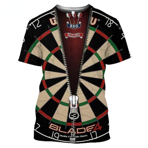 CHSLO Herren 3D Druck T-Shirt Sommer Target Darts Unisex 3D Bedrucktes T-Shirt Rundhals Herren Kurzarm Fun Fitness Lose Elastisch Atmungsaktiv Halbarm Sport Top Übergröße von CHSLO