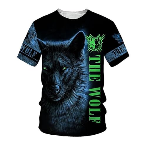 CHSLO Herren 3D Druck T-Shirt Sommer Wolf Tier Unisex 3D Bedrucktes T-Shirt Rundhals Herren Kurzarm Fun Fitness Lose Elastisch Atmungsaktiv Halbarm Sport Top Übergröße von CHSLO