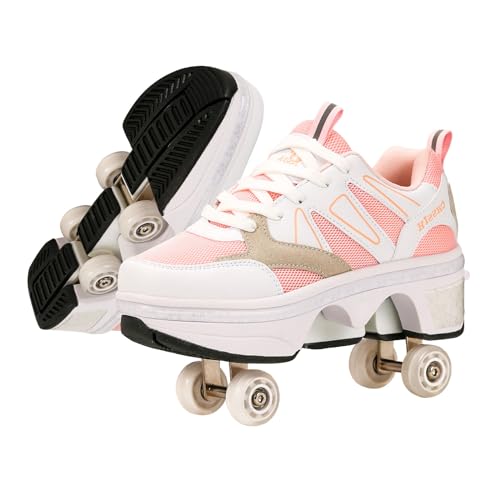 Mädchen Rollschuhe mit Rollen | Kinder Roller Skates | Verstellbar Kick Rädern-Sneaker | Outdoor-Spaß und Abenteuer | Geburtstags Geschenk,Rosa-40EU von CHSSIH