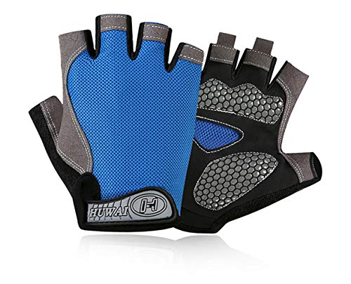 Fahrradhandschuhe Fitness Handschuhe Trainingshandschuhe Damen Herren Halbfinger Sporthandschuhe Handflächenschutz Silikon-Grip für Motorrad,Mountainbike,Kraftsport Radsport, Reiten, Wandern,BLAU von CHUGE