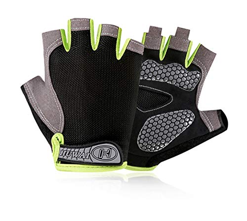 Fahrradhandschuhe Fitness Handschuhe Trainingshandschuhe Damen Herren Halbfinger Sporthandschuhe Handflächenschutz Silikon-Grip für Motorrad,Mountainbike,Kraftsport Radsport, Reiten, Wandern,GRÜN von CHUGE