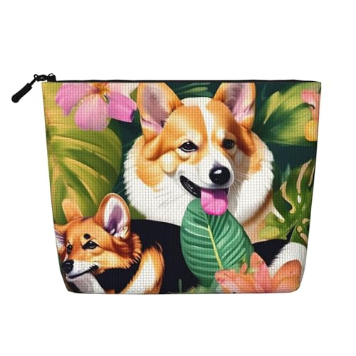 CHUNMINW Kosmetiktasche mit tropischen Blumen und Corgi-Druck, Reißverschluss, Make-up-Tasche, Reise-Kosmetiktasche, Organizer, wasserdicht, Schwarz, Einheitsgröße von CHUNMINW