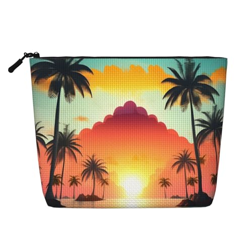 CHUNMINW Sunrise Kosmetiktasche mit tropischem Palmeninsel-Druck, für Damen, Reißverschluss, Make-up-Tasche, Reise-Kosmetiktasche, Organizer, wasserdicht, Schwarz, Einheitsgröße von CHUNMINW