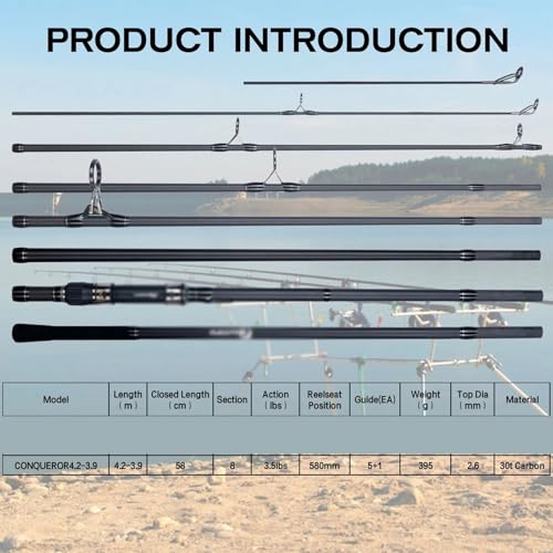 CHURICH-E Angelrute, Karpfen Angelrute 3,5 lb 7 Abschnitte 30t Carbon Faser Reise Werfen 60-150m Shore Pol,Für viele Gewässer geeignet von CHURICH-E