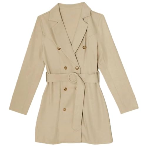 CHYDDU Blazer Kleid Langarmanzugskleid, Doppeltes, Hüftgetränktes, Elegantes Pendelkleid Mit V-Ausschnitt-Khaki-L von CHYDDU