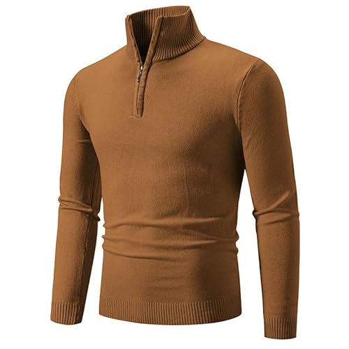 CHYDDU Cardigan Slim Fit Sweaters Massive Halbschildkragenpullover -Pullover 10 Farben Strickpullover-Braun-L von CHYDDU