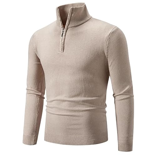 CHYDDU Cardigan Slim Fit Sweaters Massive Halbschildkragenpullover -Pullover 10 Farben Strickpullover-Cremefarben-XL von CHYDDU