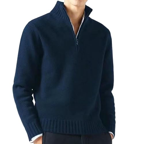 CHYDDU Cardigan Verdickter Männer Lässiger Wollpullover Warmer Dicker Pullover Halb Reißverschluss Festkörperpullover-Dunkelblau-XL von CHYDDU