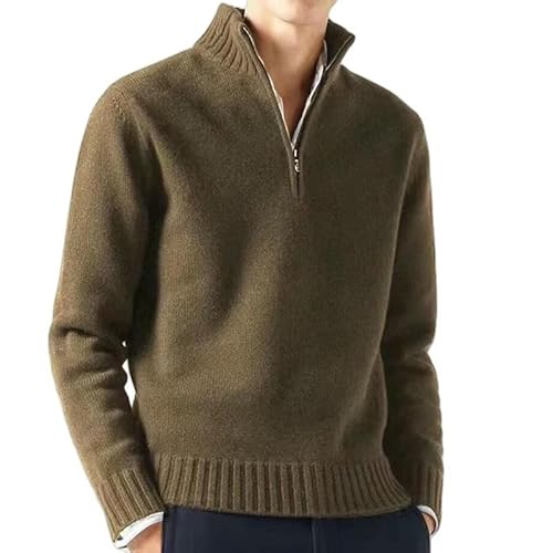 CHYDDU Cardigan Verdickter Männer Lässiger Wollpullover Warmer Dicker Pullover Halb Reißverschluss Festkörperpullover-Hellbraun-M von CHYDDU