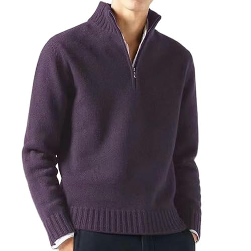 CHYDDU Cardigan Verdickter Männer Lässiger Wollpullover Warmer Dicker Pullover Halb Reißverschluss Festkörperpullover-Lila-XXXL von CHYDDU