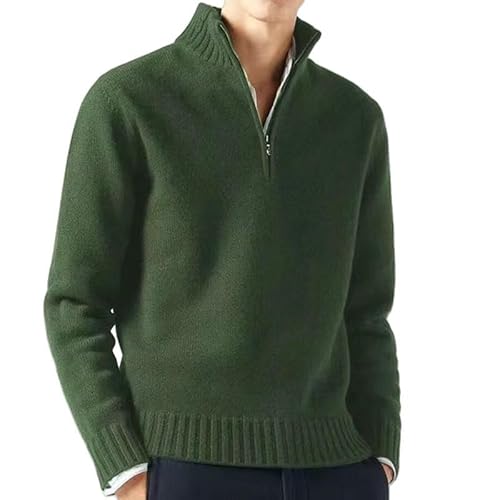 CHYDDU Cardigan Verdickter Männer Lässiger Wollpullover Warmer Dicker Pullover Halb Reißverschluss Festkörperpullover-Militärgrün-L von CHYDDU