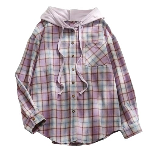 CHYDDU Kariertes Hemd Strickjacke Hemd Design Plaid Muster Lose Hoodie Dicke Herbsthemd Frauenkleidung-Lila-S von CHYDDU