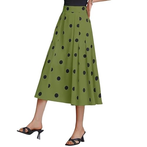 CHYDDU Rock Drape Polka Dot Rock Frauen Sommer Mitten In Der Mitte Der Länge A-Line-Rock Maxi-Rock-Grün-L von CHYDDU