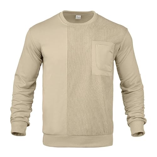 CHYDDU Sweatshirt American High Street Pullover Cordtiching Round Hals Herren Lässig Sweatshirt-Khaki-M von CHYDDU