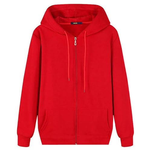 CHYDDU Sweatshirt Herren-Casual All-Match-Reißverschluss-Sweatshirt Mit Warmer Und Bequemer Zettel-Strickjacke Mit Kapuze-Rot-S von CHYDDU