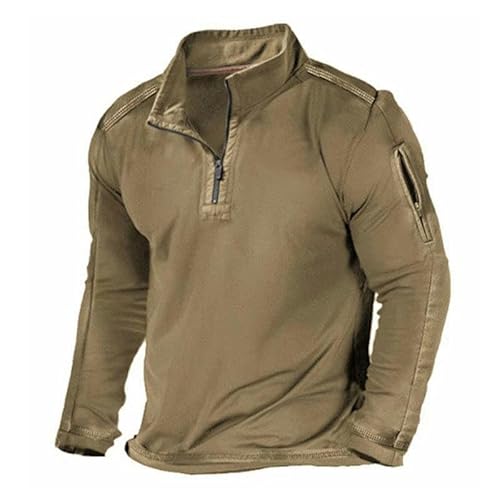 CHYDDU Sweatshirt Herren Lässige Tops Thin T-Shirt Outdoor Reißverschluss Tasche Langarm Sweatshirt Pullover-Khaki-M von CHYDDU