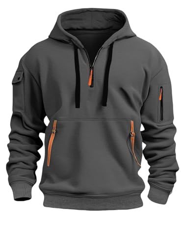 CHYDDU Sweatshirt Herren Sport Leisure Kapuzenpullover Reißverschluss Mehrschicht Outdoor Sweatshirtjacke-Dunkelgrau-S von CHYDDU