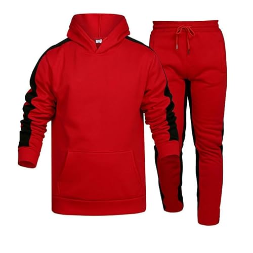 CHYDDU Sweatshirt Set Gestreiftes Sweatshirt-Anzug Sport Nähte Zweiteiliger Fitnesskontrast Farbe Hoodie-Rot-S von CHYDDU